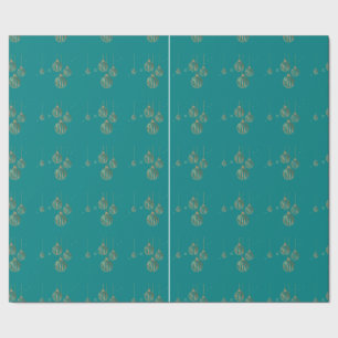 Teal Gold Ornament Christmas Wrapping Paper