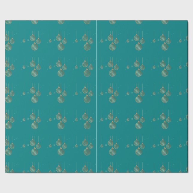 Teal Gold Ornament Christmas Wrapping Paper (Seam)