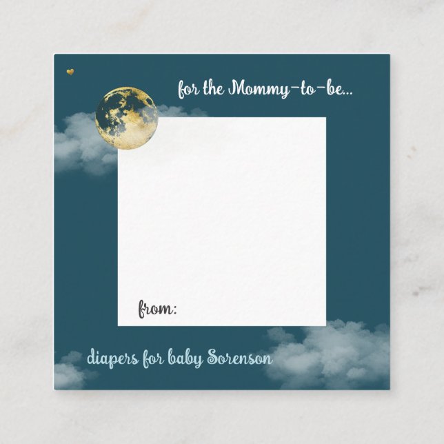 Teal Gold Over the Moon Diaper Raffle Enclosure Card (Back)