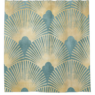 Teal gold pattern,fan feather pattern,Art Deco chi