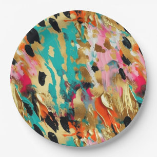 Teal gold Pink Leopard Paint Paper Plate
