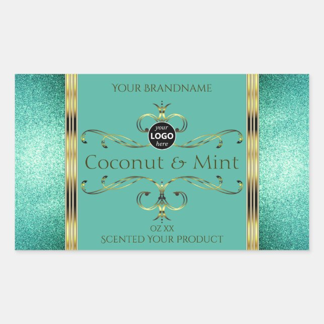 Teal Gold Product Labels Glitter Borders with Logo (Front)