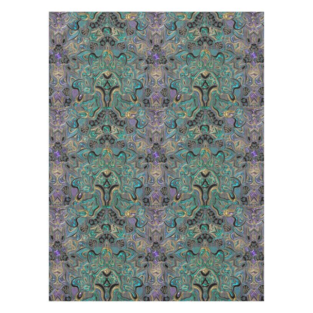 Teal Gold Purple Black Mandala Tablecloth (Front)