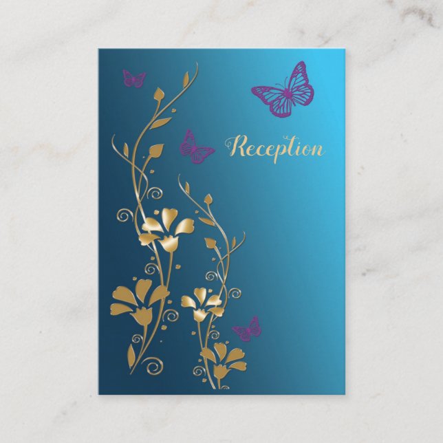 Teal Gold Purple Floral Butterflies Wedding Insert (Front)