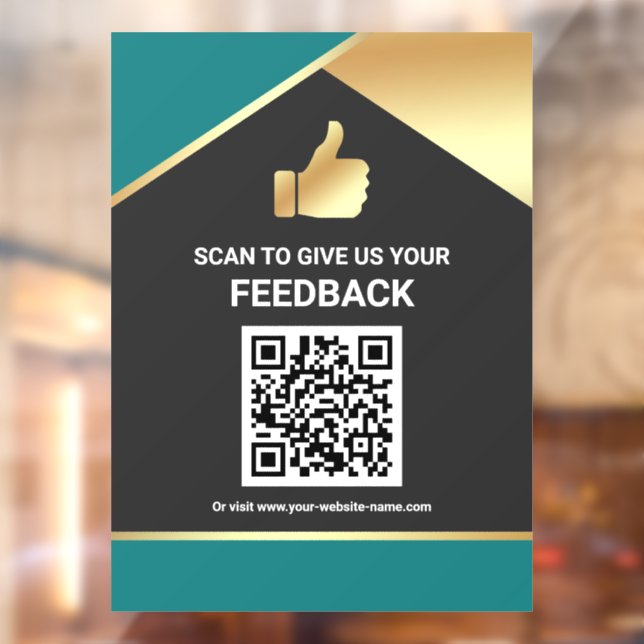 Teal Gold QR Code Customer Feedback Review Window Cling (Sheet 2)
