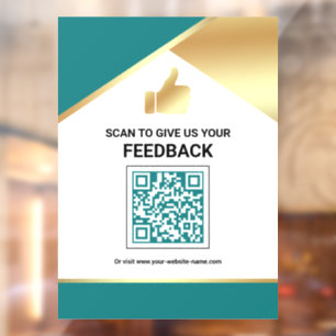 Teal Gold QR Code Customer Feedback Review Window Cling