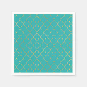 Teal & Gold Quatrefoil Pattern Party Napkin