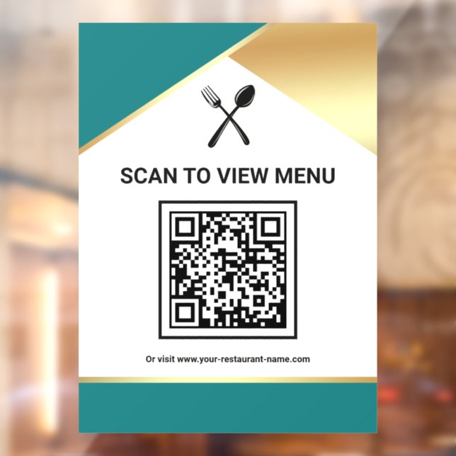 Teal Gold Restaurant Digital QR Code Menu Window Cling (Sheet 2)