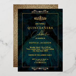 Teal Gold Rose Dress Quinceanera