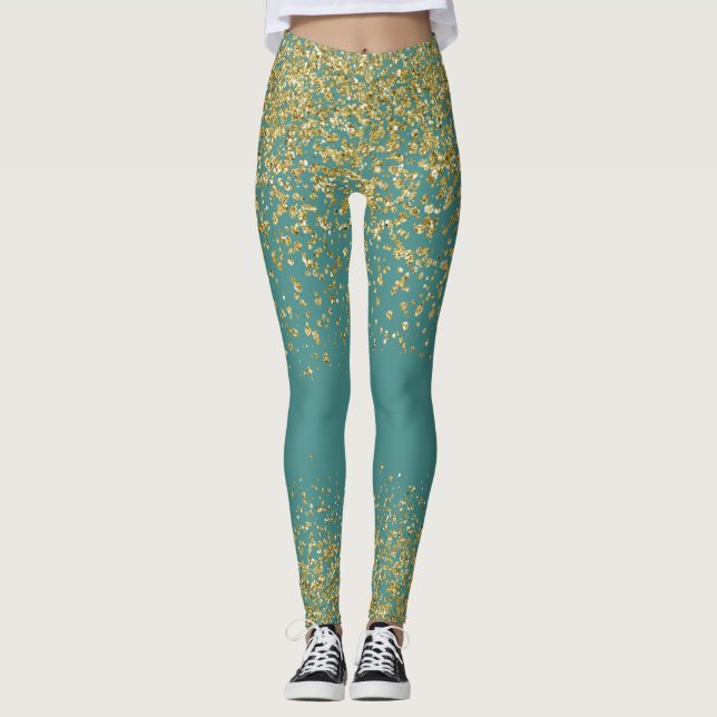 Teal & Gold Shiny Leggings (Front)