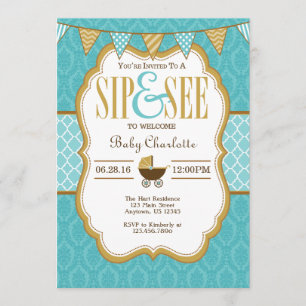 Teal Gold Sip And See Invitation