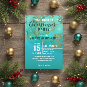 Teal Gold Snowflake Office Holiday Christmas Party