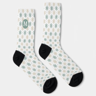 Teal Gold Snowflake Pattern Monogram Socks