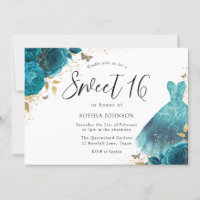 Teal & Gold Sparkle Dress Rose Sweet 16 Birthday