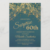 Teal Gold String Lights Bokeh 60th Birthday