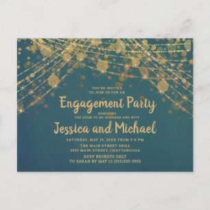 Teal Gold String Lights Engagement Party Postcard