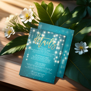 Teal Gold String Lights Wedding Detail Information Enclosure Card