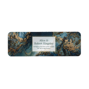Teal Gold Sunburst Marble Return Address