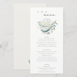 Teal Gold Underwater Floral Fish Wedding Menu Card