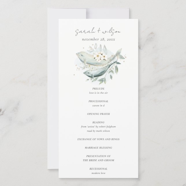 Teal Gold Underwater Floral Fish Wedding Program (Front)