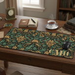 Teal & Gold Vintage William Morris Floral Monogram Desk Mat<br><div class="desc">Adorn your desk with a touch of classic art history with this custom William Morris-inspired floral desk mat. Featuring a beautiful vintage botanical pattern in rich, earthy tones of teal blue, brown and gold, this large mousepad transforms your workspace into a work of art. The intricate, retro-style floral design brings...</div>