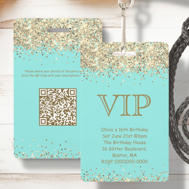 Teal & Gold | VIP Birthday Invitation Badge (Creator Uploaded)