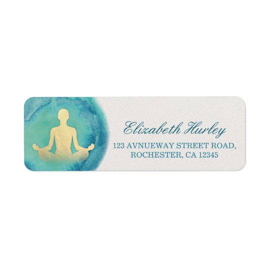 Teal Gold Watercolor Yoga Mediation Instructor Return Address Label