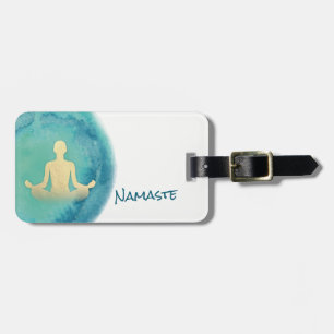 Teal Gold Watercolor YOGA Meditation Instructor Luggage Tag