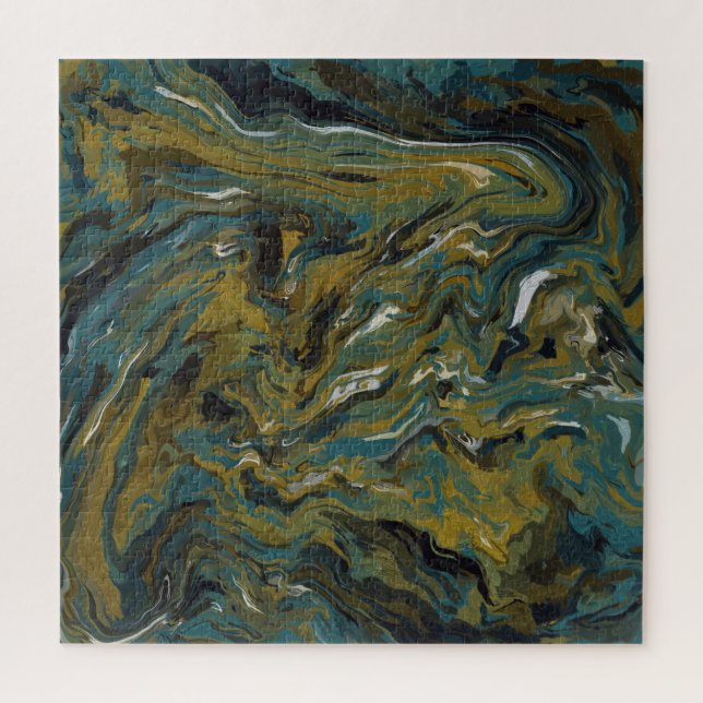 Teal, Gold, White and Black Oils Jigsaw Puzzle (Vertical)