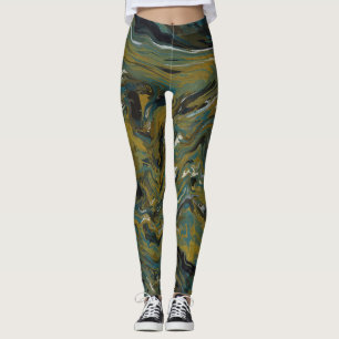 Teal, Gold, White and Black Oils  Leggings