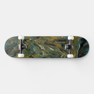 Teal, Gold, White and Black Oils  Skateboard