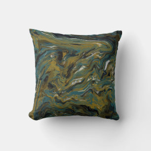 Teal, Gold, White and Black Oils Throw Pillow