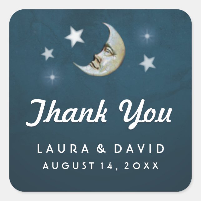 Teal Gold & White Moon & Stars Wedding Thank You Square Sticker (Front)