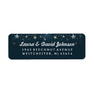Teal Gold & White Stars Address Label