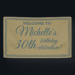 Teal Gold Women's 30th Birthday Banner<br><div class="desc">Gold and teal women's 30th birthday party banner. This banner matches our Teal with Gold String Lights Birthday Collection that includes invitations, envelopes, stickers, and other party supplies. Zazzle's easy-to-use design tool allows you to change text and fonts, so although this banner is designed for a 30th birthday celebration, it...</div>