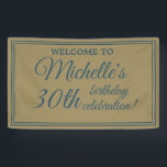 Teal Gold Women's 30th Birthday Banner<br><div class="desc">Gold and teal women's 30th birthday party banner. This banner matches our Teal with Gold String Lights Birthday Collection that includes invitations, envelopes, stickers, and other party supplies. Zazzle's easy-to-use design tool allows you to change text and fonts, so although this banner is designed for a 30th birthday celebration, it...</div>