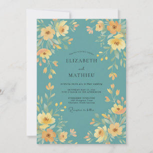 Teal Golden Painted Wedding Invitation