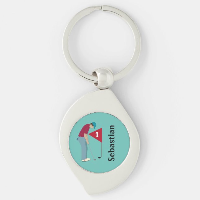Teal Golfer Putting  Keychain (Front)