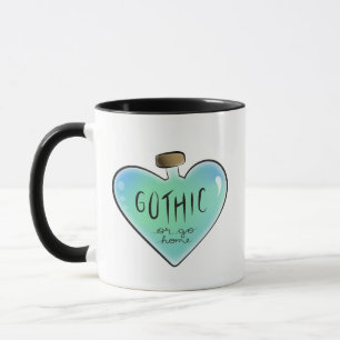 Teal "Gothic or Go Home" Heart Potion Bottle Mug