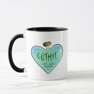Teal "Gothic or Go Home" Heart Potion Bottle Mug