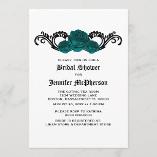Teal Gothic Swirl Roses Bridal Shower Invite