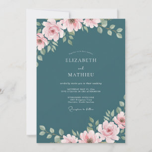 Teal Graceful Romantic Wedding Invitation