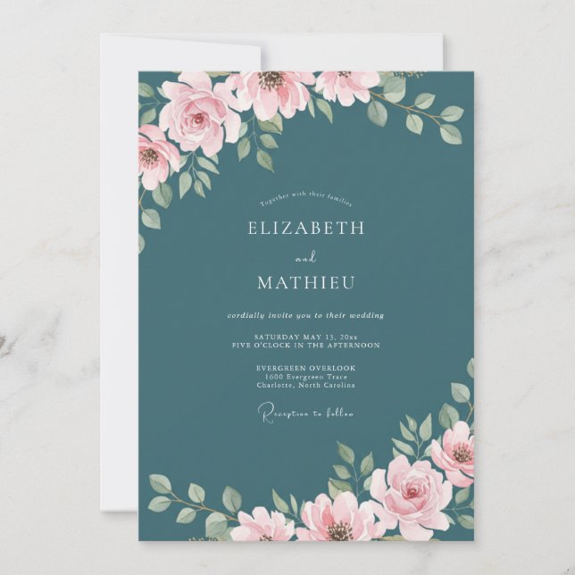 Teal Graceful Romantic Wedding Invitation (Front)