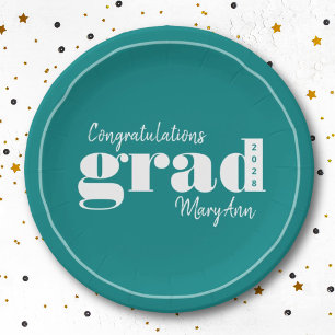 Teal Grad Class of Graduation Paper Plate