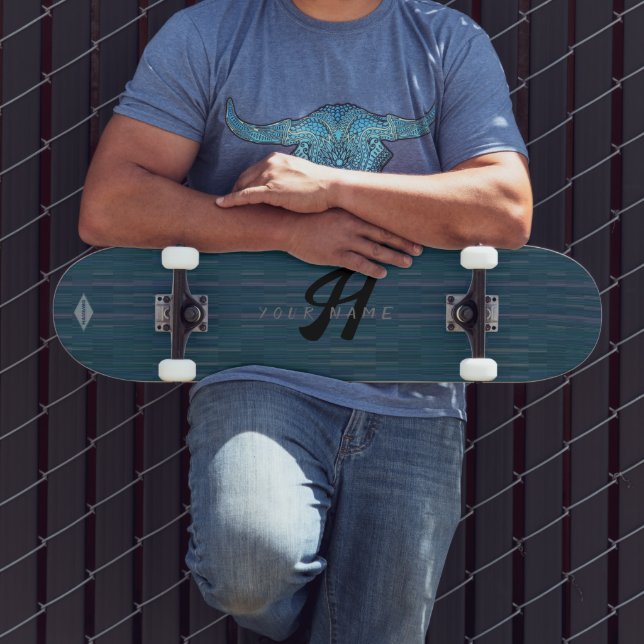 Teal Gradient Burst Monogram HAMbWG Skateboard (Outdoor 3)
