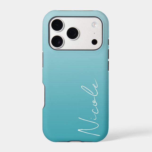 Teal Gradient Handwriting Script Personalized (Back)