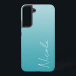 Teal Gradient Handwriting Script Personalized Samsung Galaxy Case<br><div class="desc">A custom personalized Samsung phone case in a modern teal blue gradient design. The trendy handwriting script font adds a unique touch when adding your name.</div>