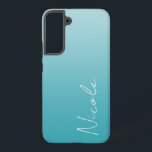Teal Gradient Handwriting Script Personalized Samsung Galaxy Case<br><div class="desc">A custom personalized Samsung phone case in a modern teal blue gradient design. The trendy handwriting script font adds a unique touch when adding your name.</div>