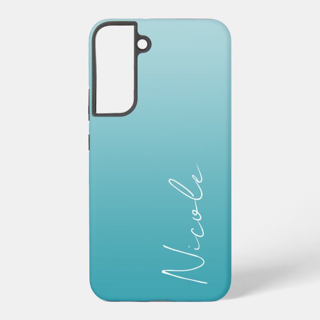 Teal Gradient Handwriting Script Personalized Samsung Galaxy S22+ Case (Back)
