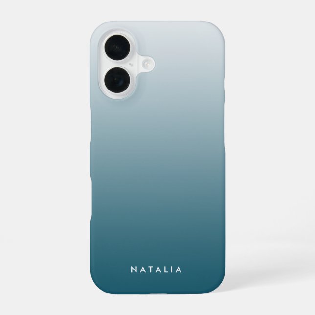 Teal Gradient Ombre Personalized iPhone 16 Case (Back)